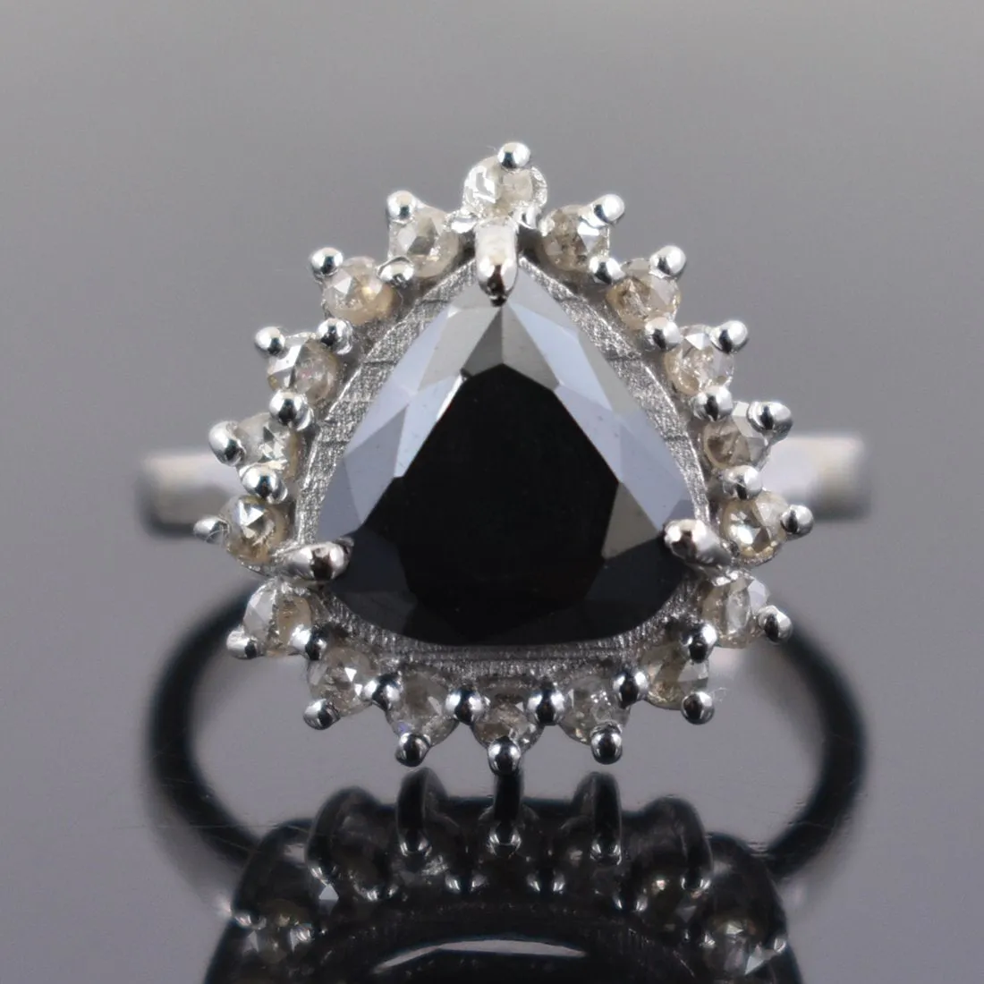 5.10 Ct Amazing Black Diamond Solitaire Designer Ring with Diamond Accents! AAA Certified, Great Shine