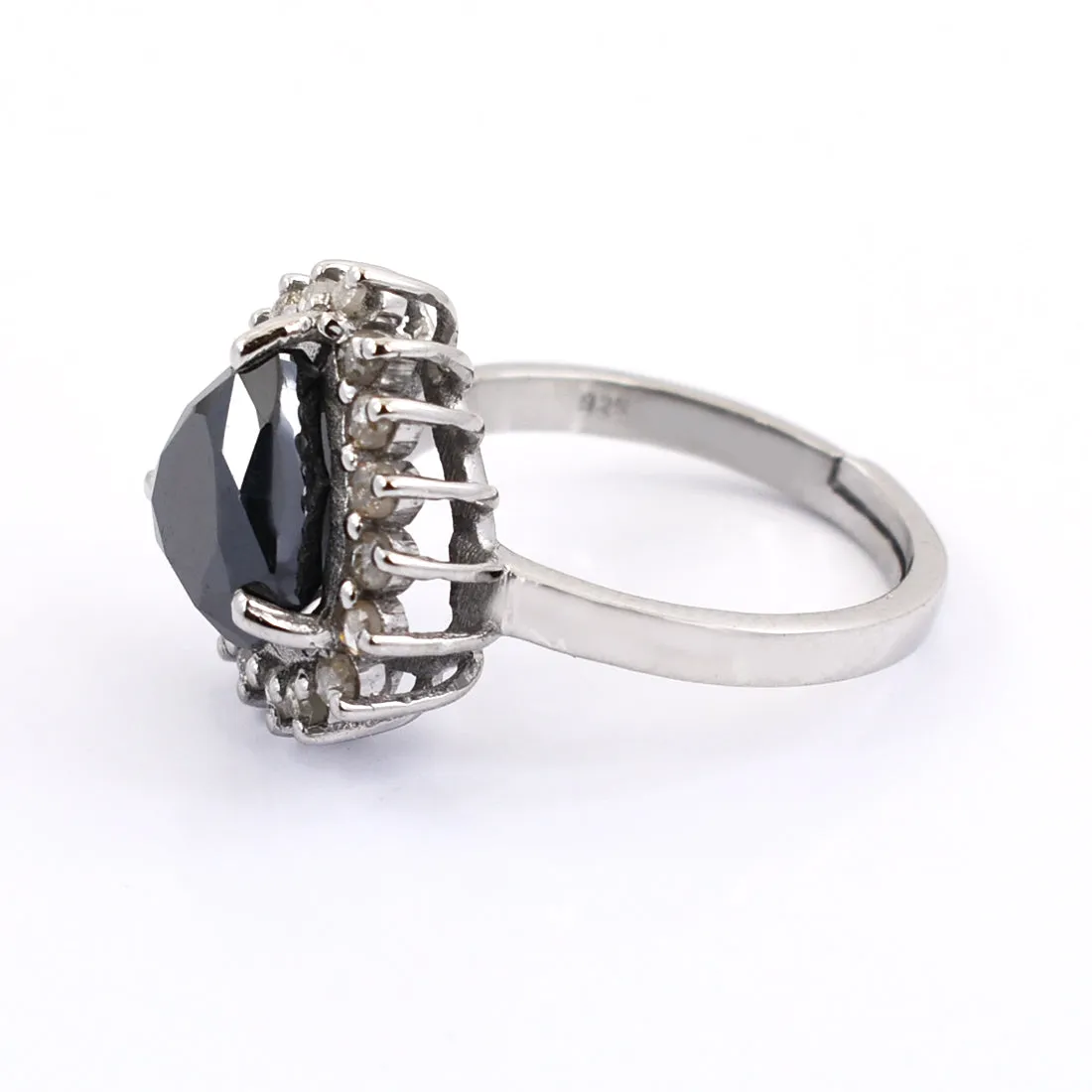 5.10 Ct Amazing Black Diamond Solitaire Designer Ring with Diamond Accents! AAA Certified, Great Shine
