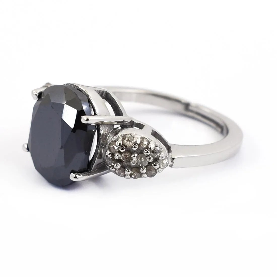 6.75 Ct Black Diamond Solitaire Ring with Diamond Accents, Amazing Collection & Great Brilliance