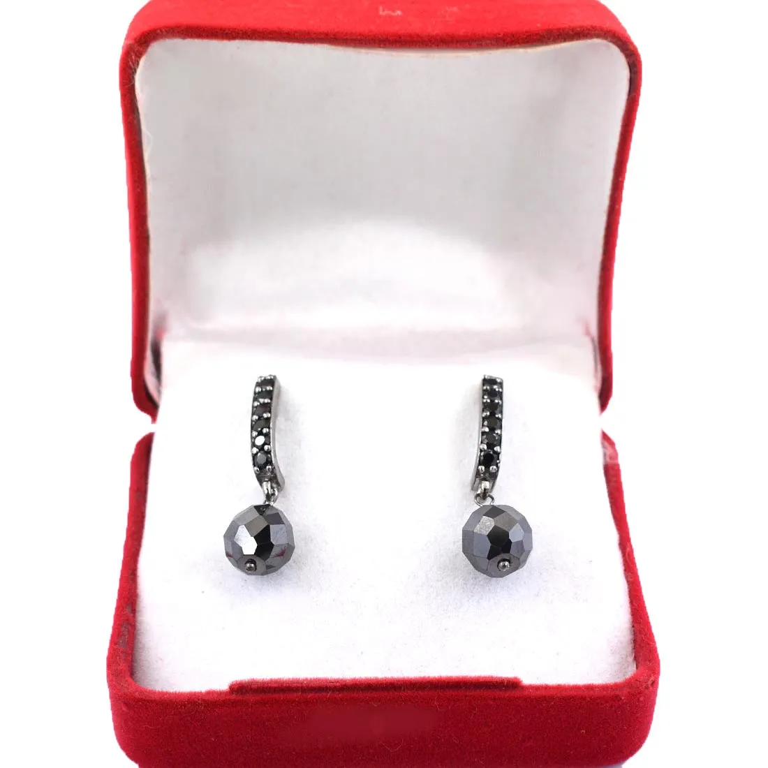 7 mm Certified Black Diamond Dangler Earrings In 925 Silver with Designer Loop, New Style & Great Sparkle