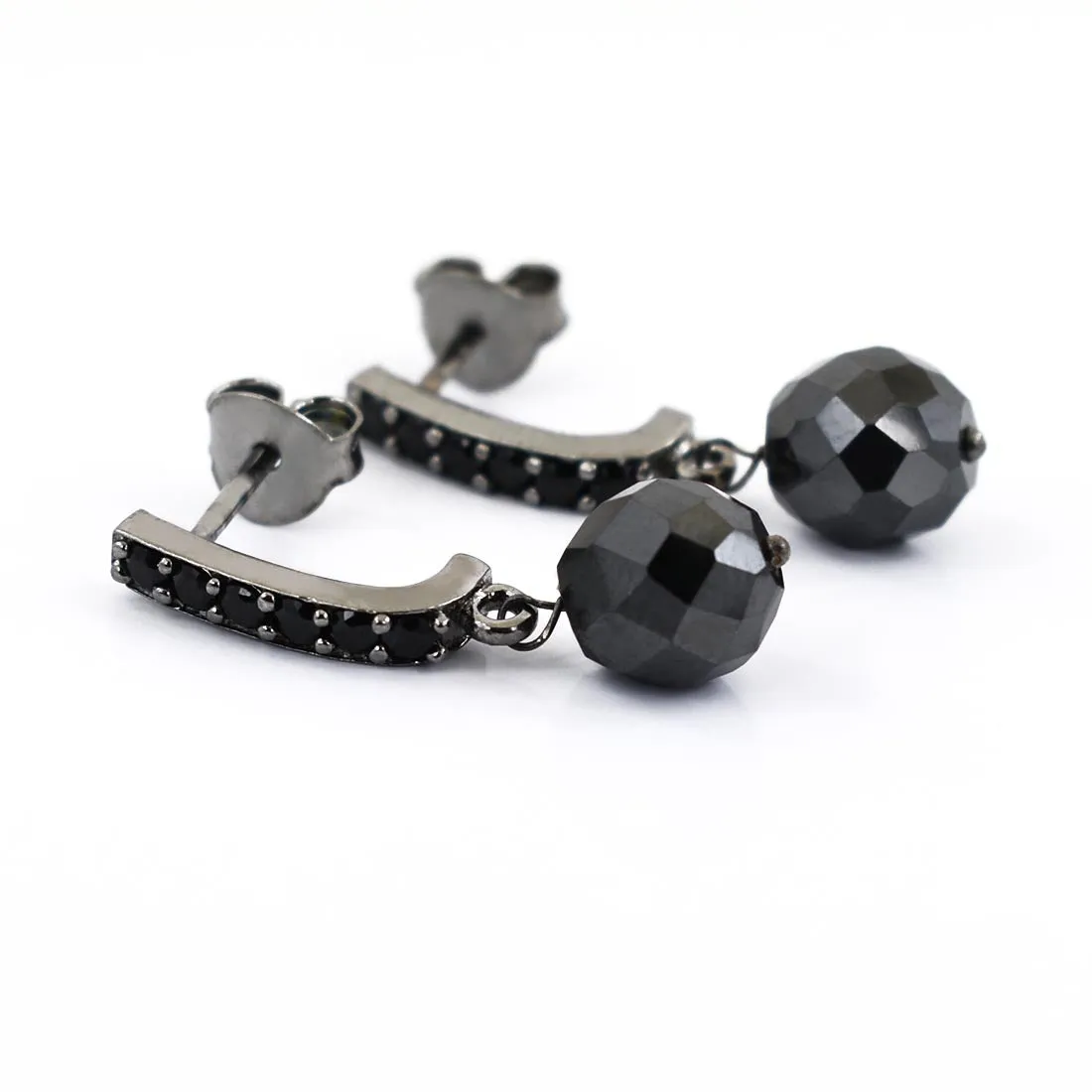 7 mm Certified Black Diamond Dangler Earrings In 925 Silver with Designer Loop, New Style & Great Sparkle