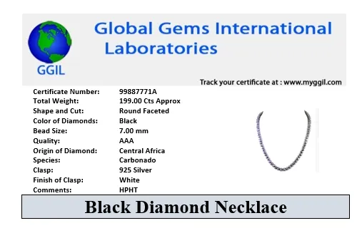7 mm Chris Bosh Black Diamond Necklace in 925 Silver Clasp, AAA Certified! Gift for Wedding & Amazing Shine