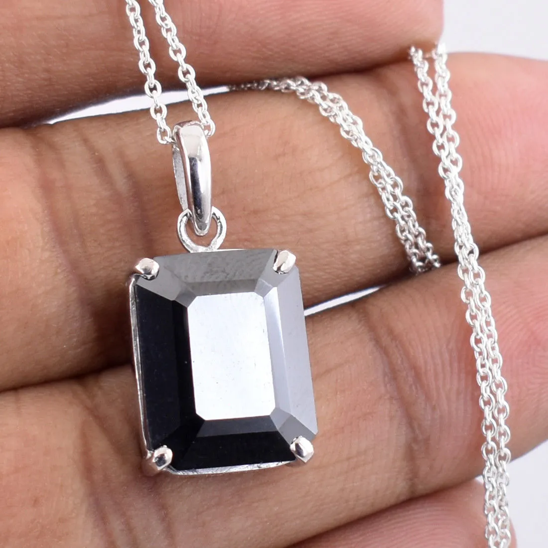 8 Ct Radiant Cut Black Diamond Solitaire Pendant In Prong Style, Great Shine & Amazing Look