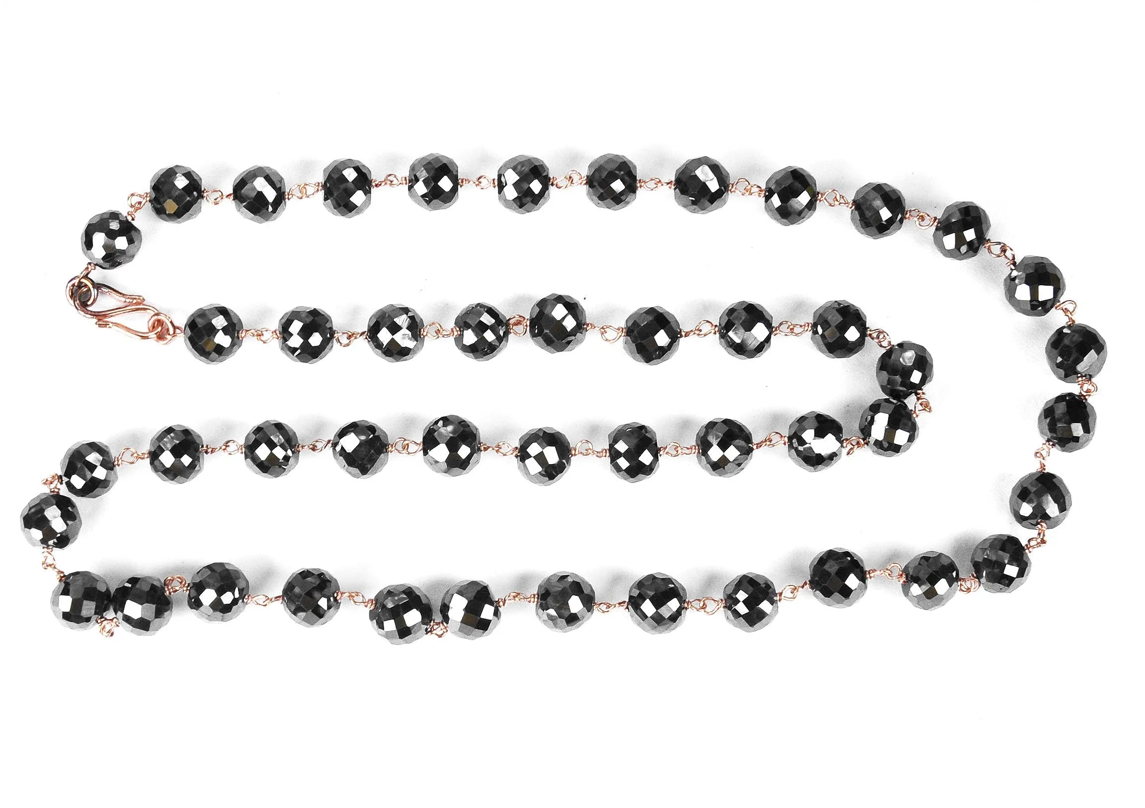 8 mm Derek Jet Black Diamond Long Chain Necklace in 925 Sterling Silver- Excellent Quality with Great Sparkle