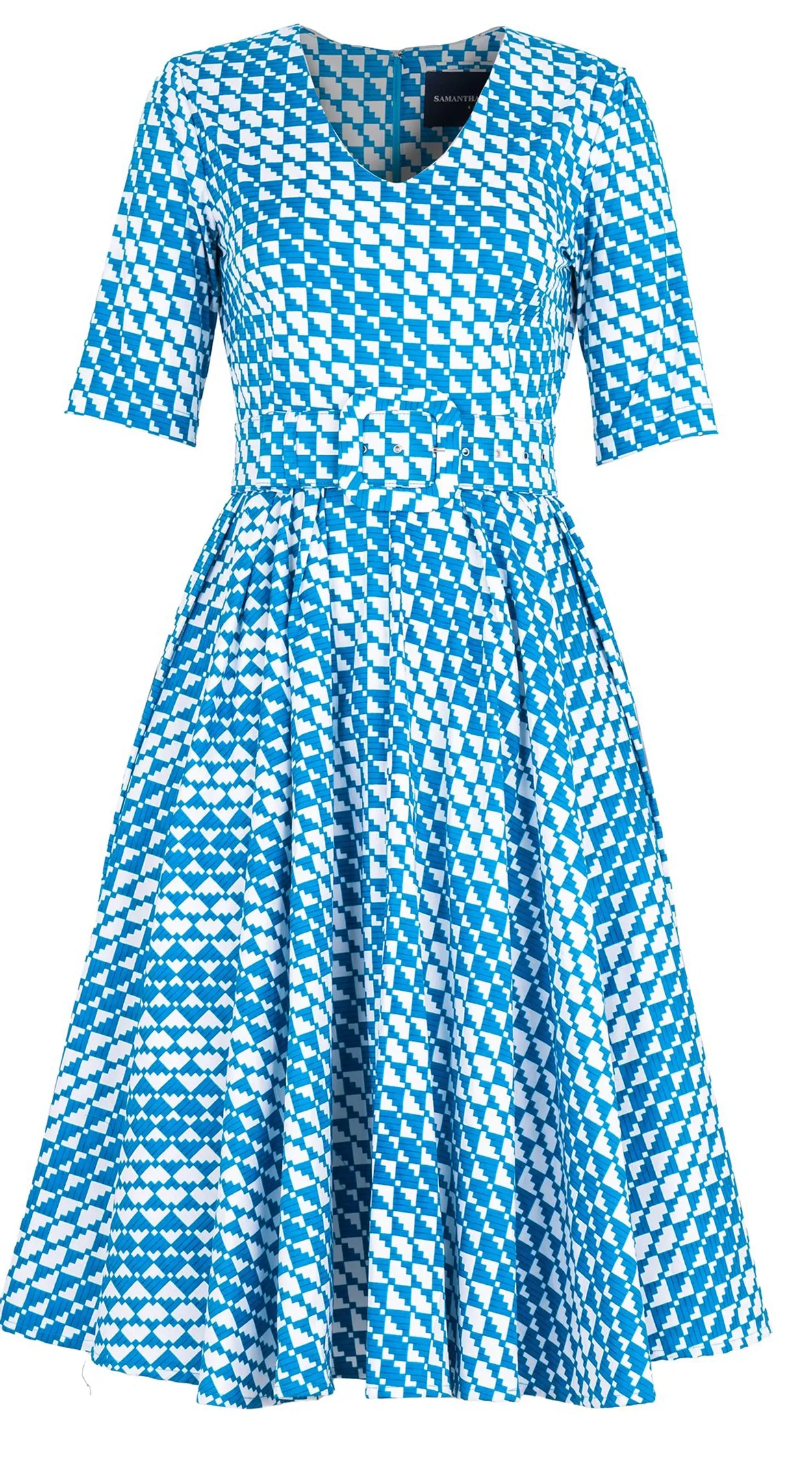 Abelia Dress V Neck 1/2 Sleeve Long  3 Length Cotton Stretch (Bamboo Weave)