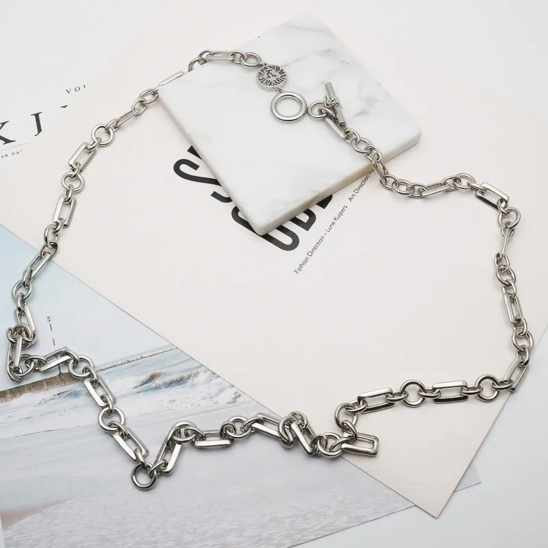 AK silver tone classic simple long necklace
