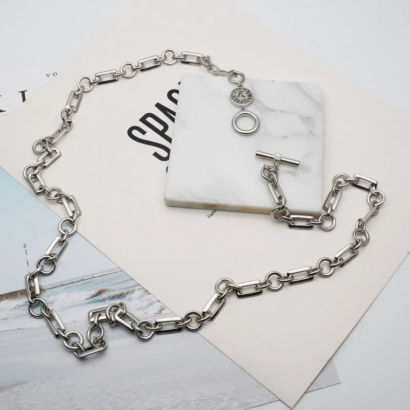 AK silver tone classic simple long necklace
