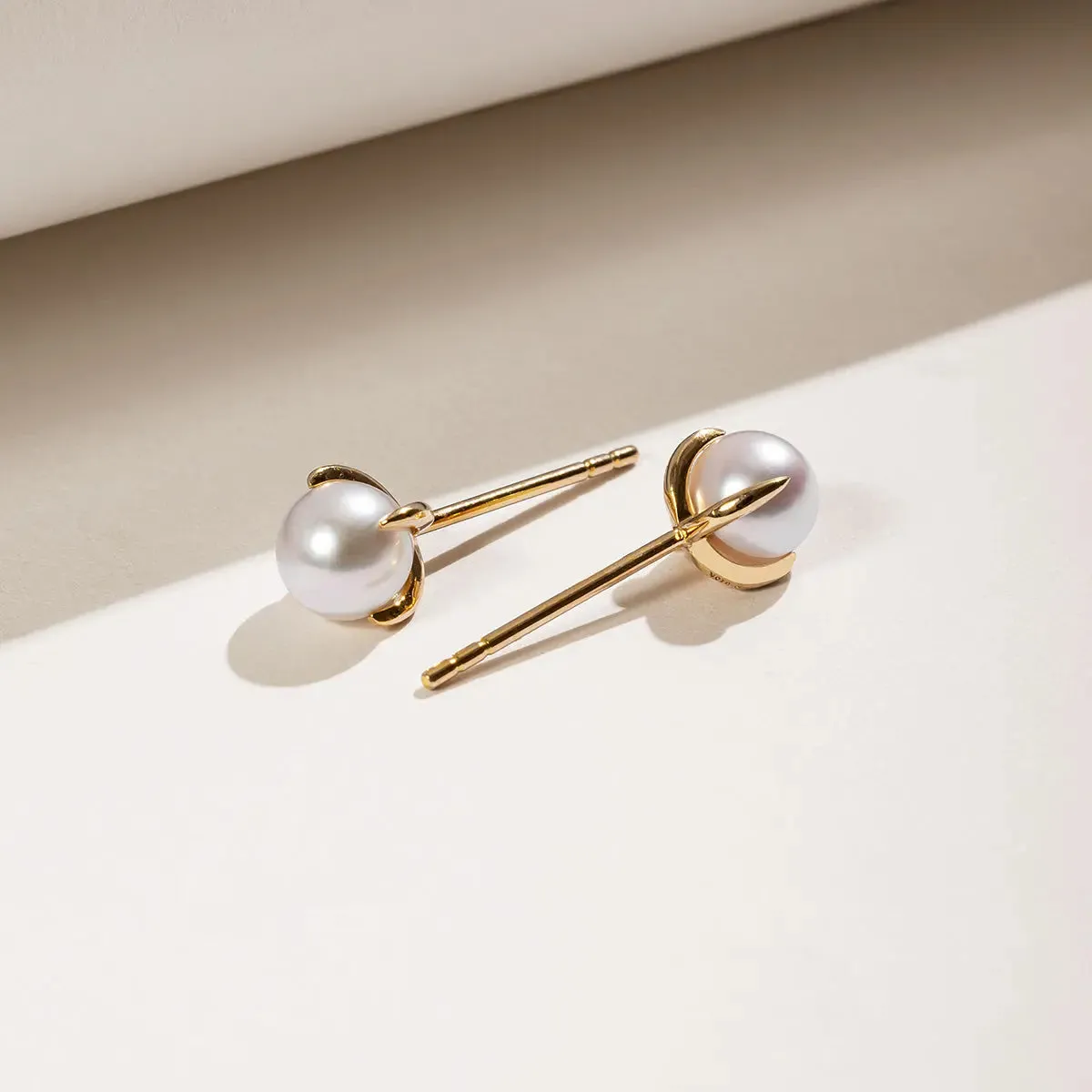 Akoya Pearl 18K Gold Flower-bud Stud Earrings