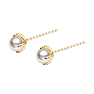 Akoya Pearl 18K Gold Flower-bud Stud Earrings