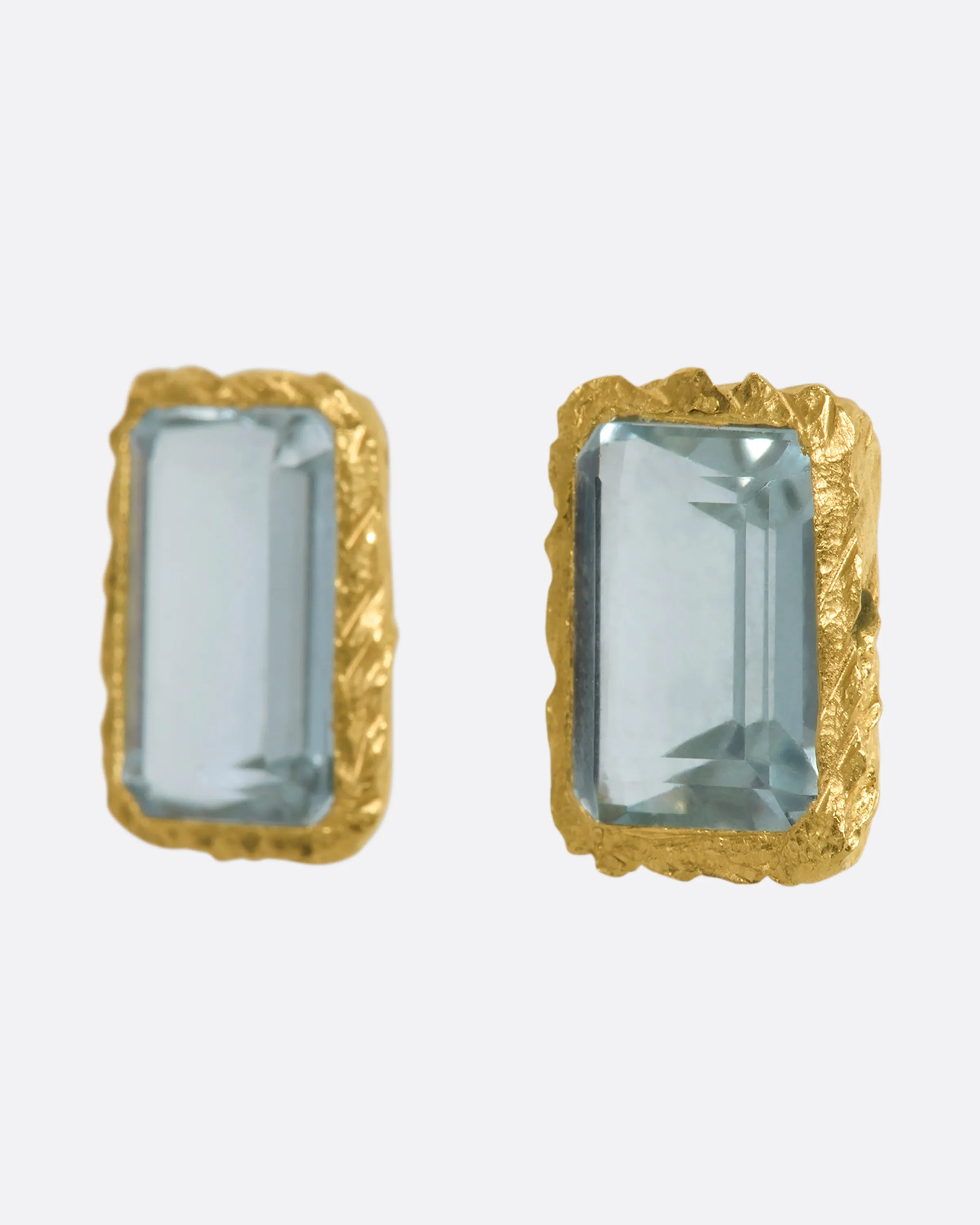 Aquamarine Rectangular Solitaire Stud Earrings