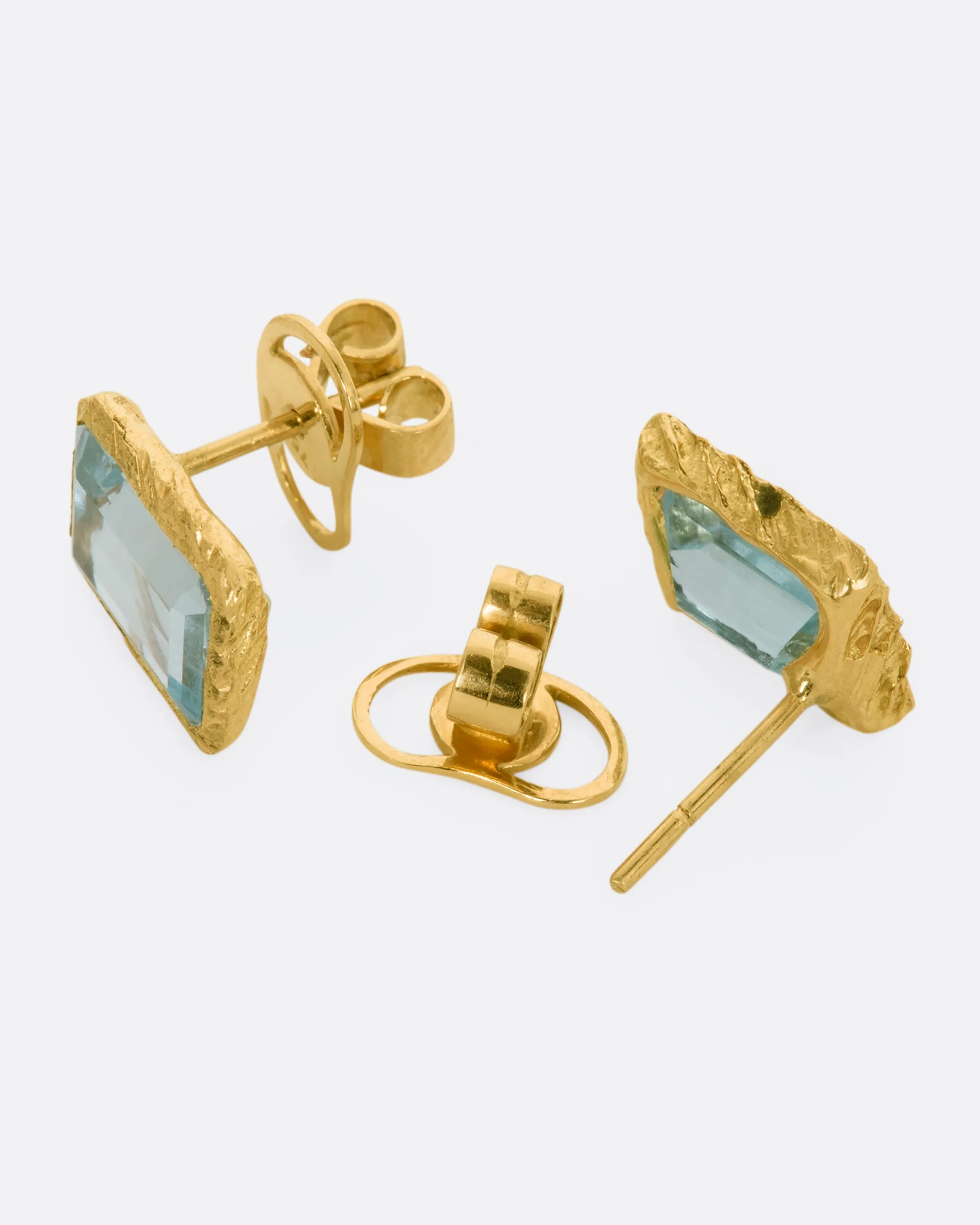 Aquamarine Rectangular Solitaire Stud Earrings