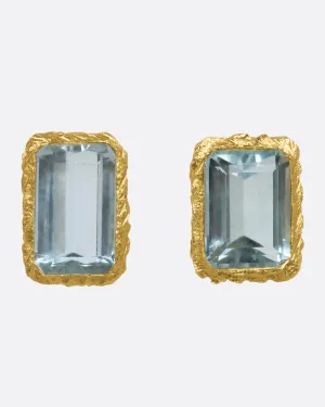 Aquamarine Rectangular Solitaire Stud Earrings