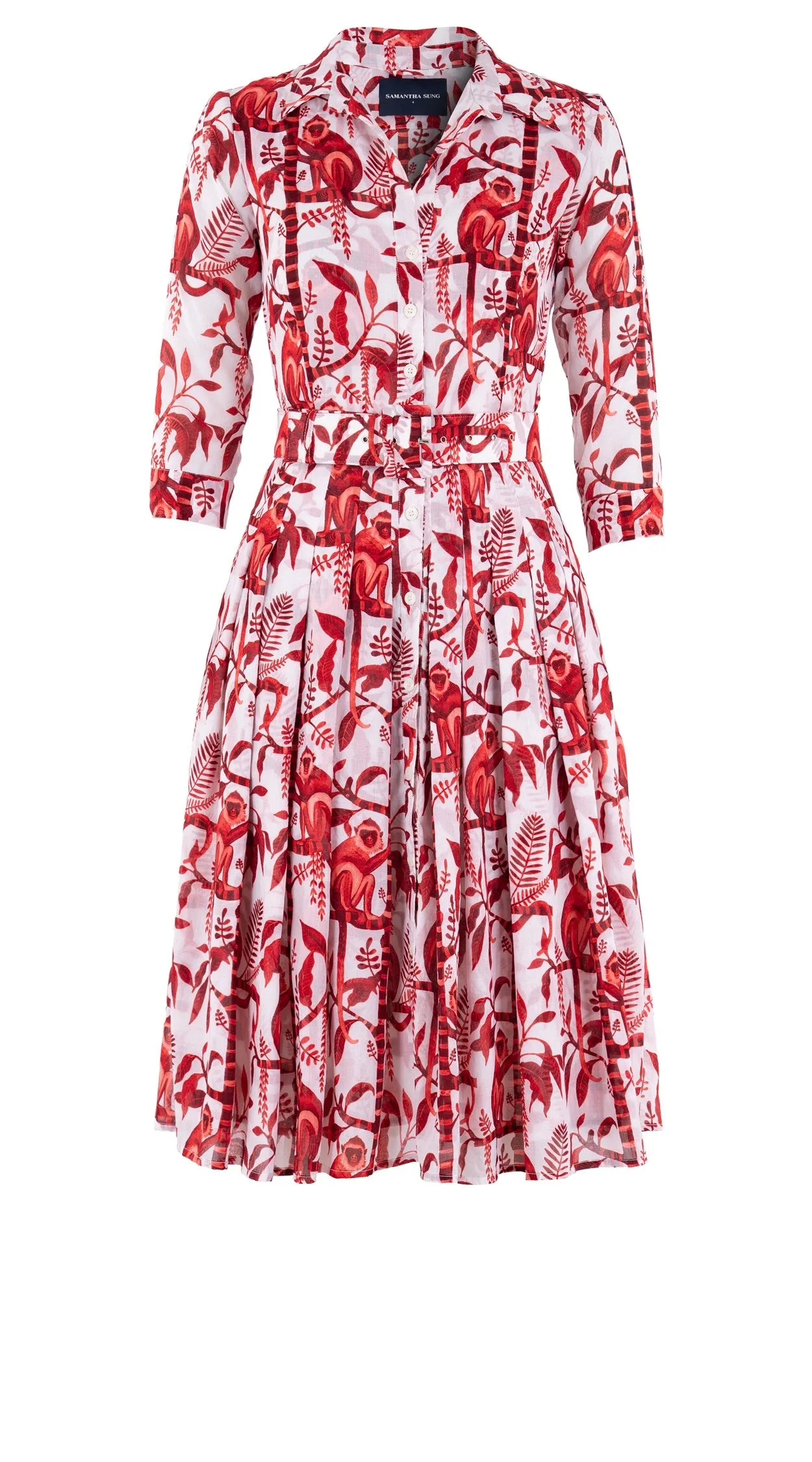 Audrey Dress #4 Shirt Collar 3/4 Sleeve Long Length Cotton Musola (Botanical Monkey)