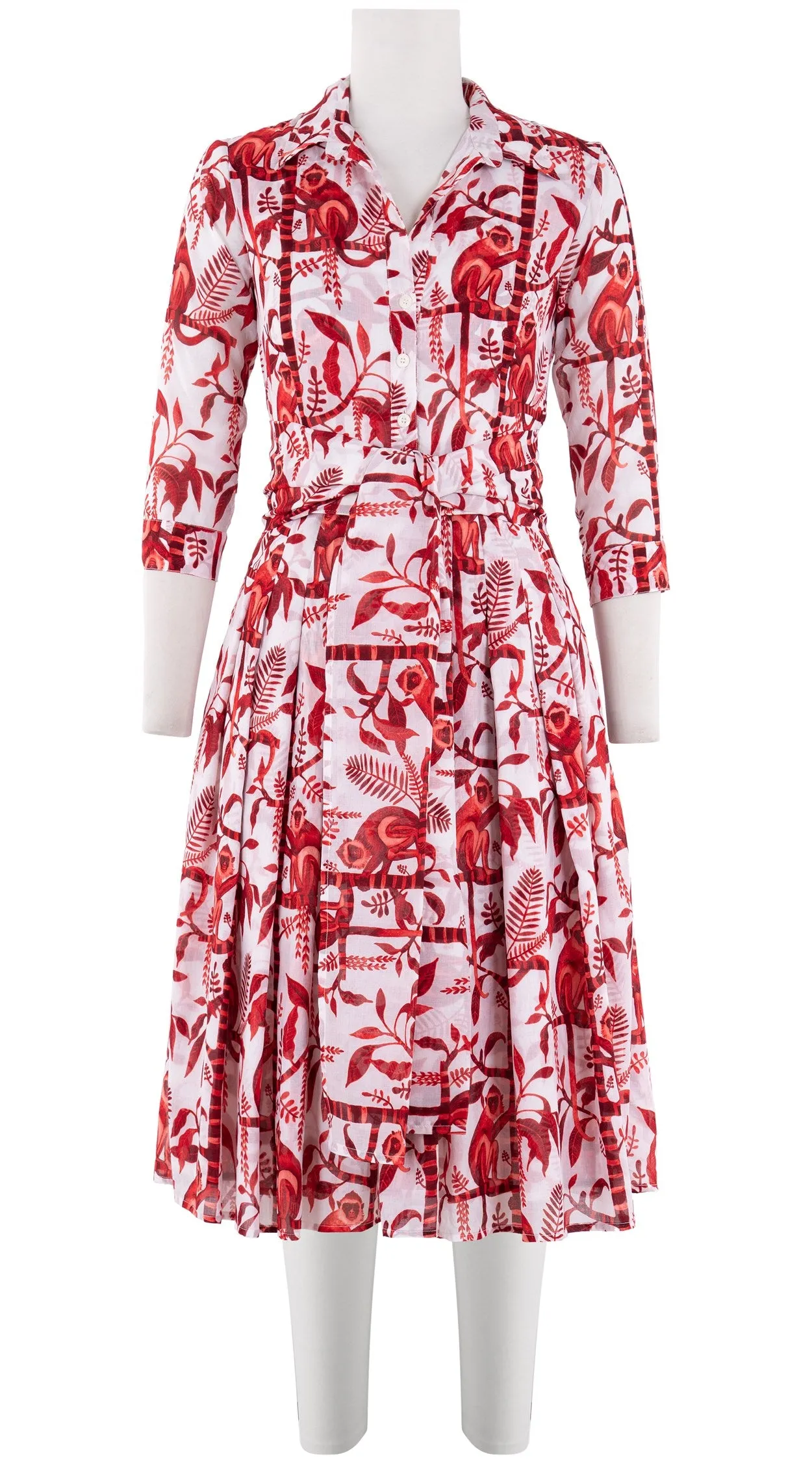 Audrey Dress #4 Shirt Collar 3/4 Sleeve Long Length Cotton Musola (Botanical Monkey)