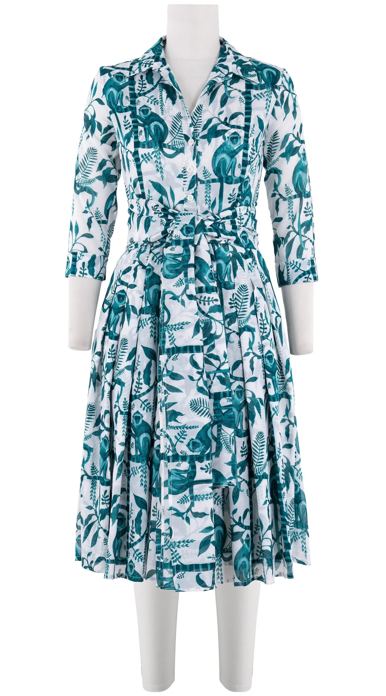 Audrey Dress #4 Shirt Collar 3/4 Sleeve Long Length Cotton Musola (Botanical Monkey)