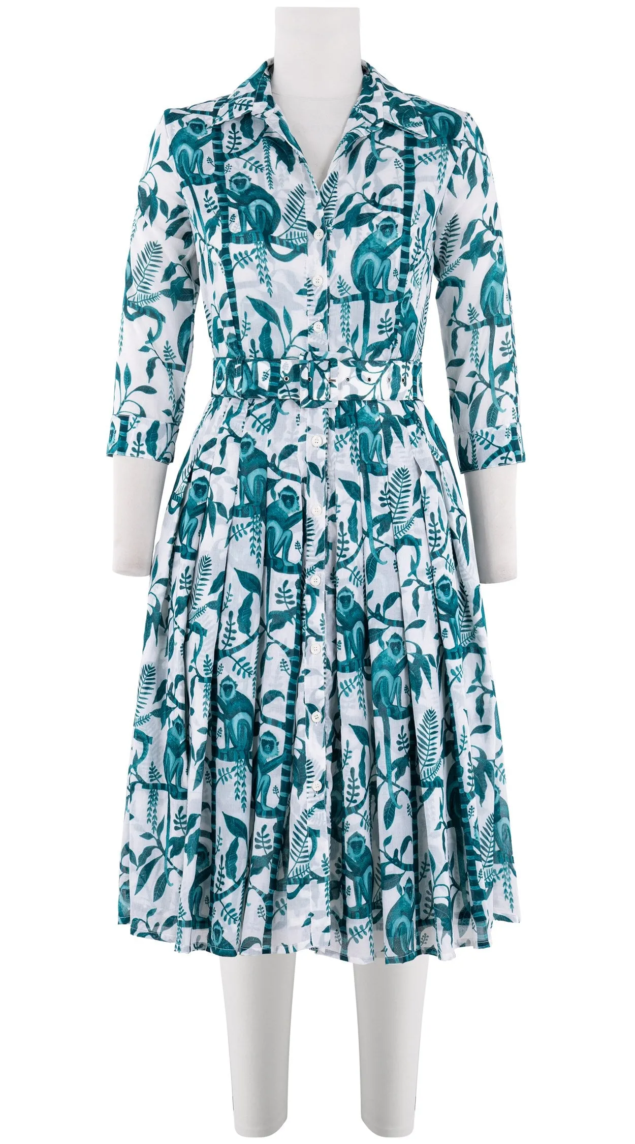 Audrey Dress #4 Shirt Collar 3/4 Sleeve Long Length Cotton Musola (Botanical Monkey)