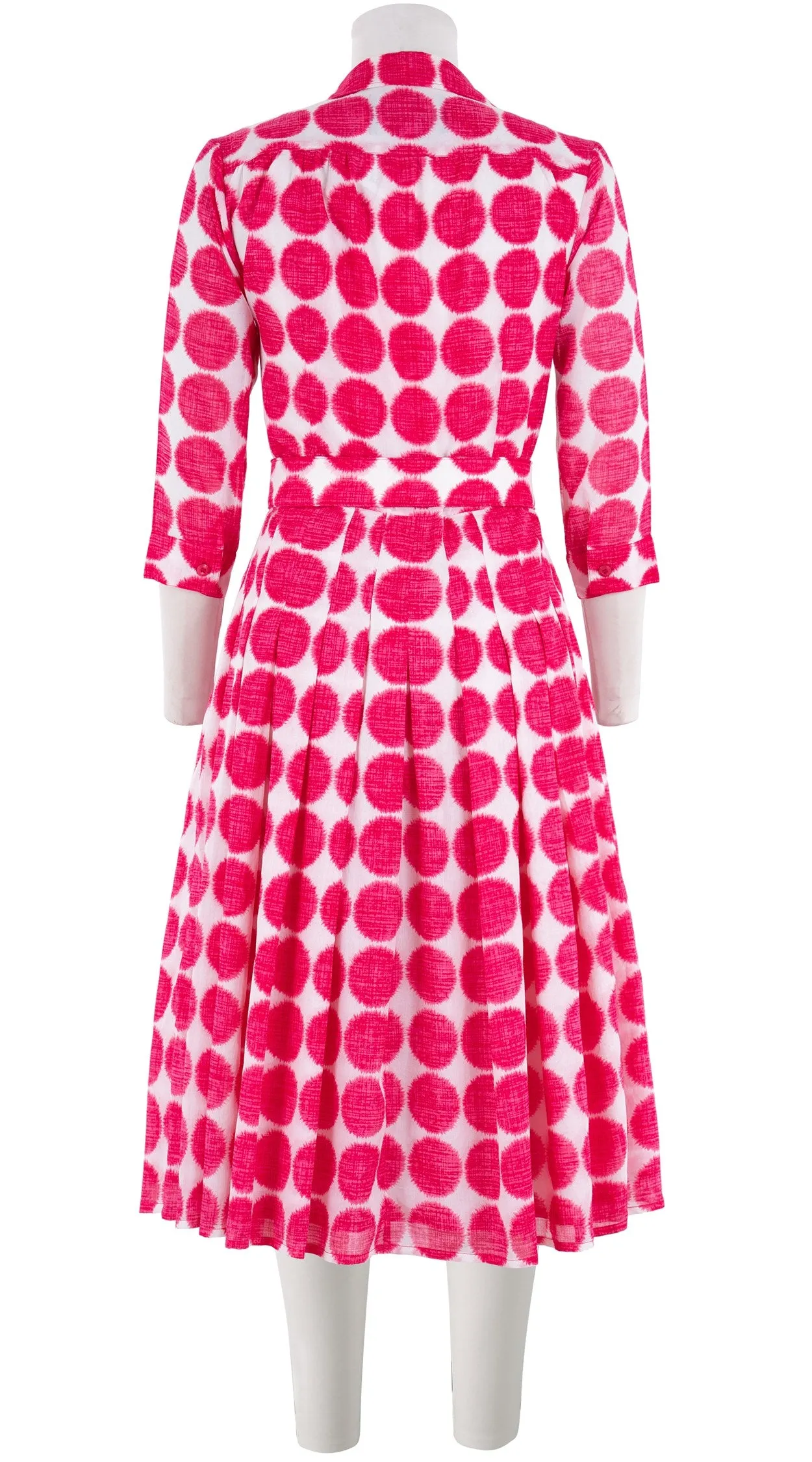 Audrey Dress #4 Shirt Collar 3/4 Sleeve Long Length Cotton Musola (Fuzzy Dots Small)