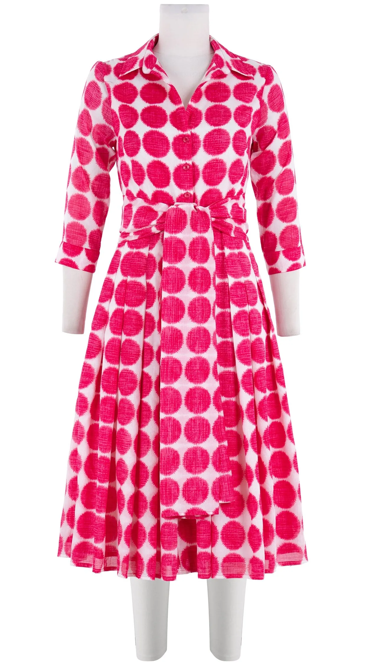 Audrey Dress #4 Shirt Collar 3/4 Sleeve Long Length Cotton Musola (Fuzzy Dots Small)