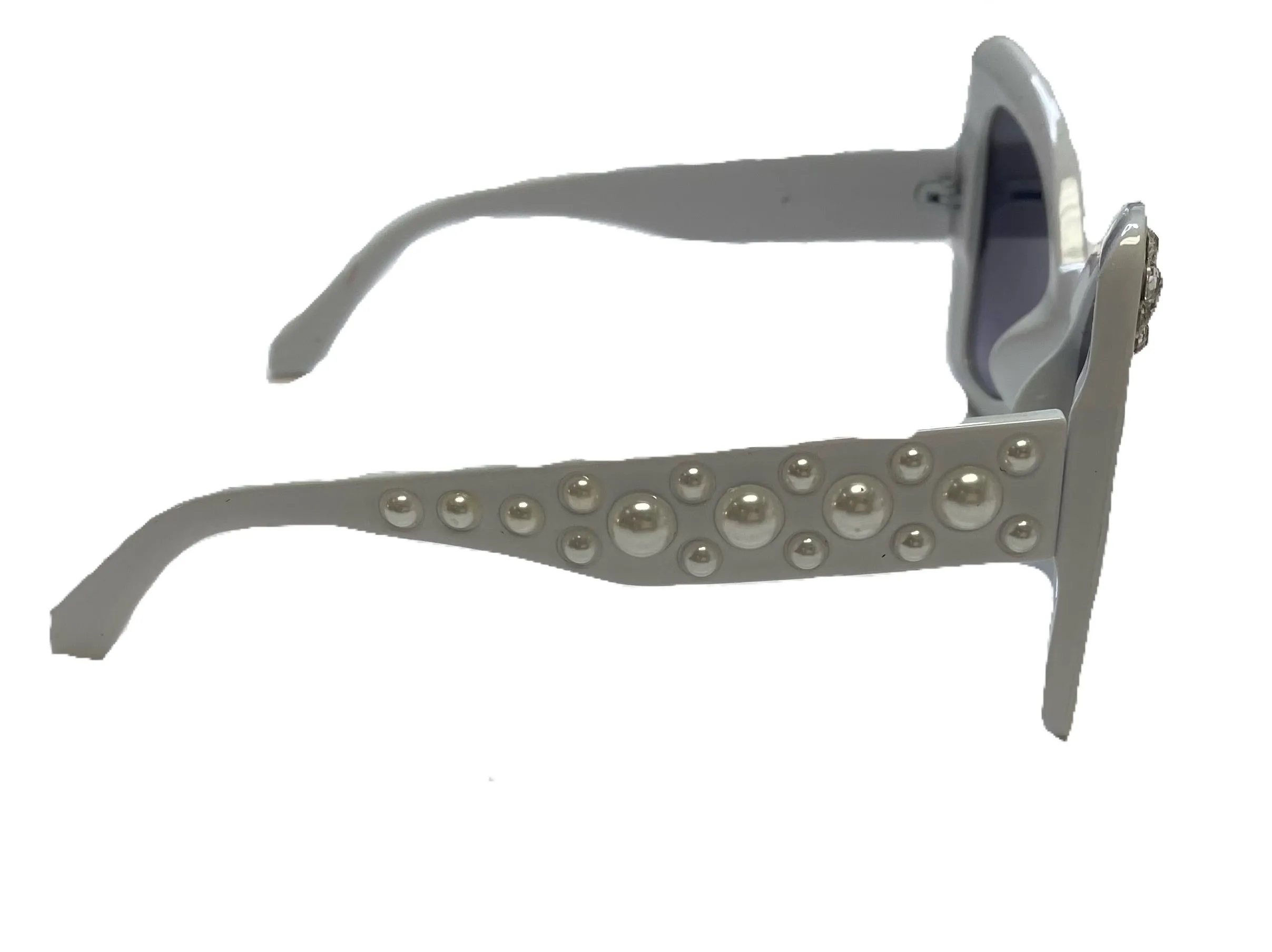 Bari Lynn Crystal & Pearl Sunglasses - White
