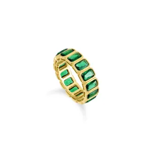 Bezel Emerald Cut Eternity Ring - Gold Green