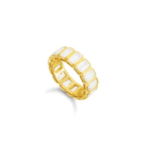 Bezel Emerald Cut Eternity Ring - Gold White
