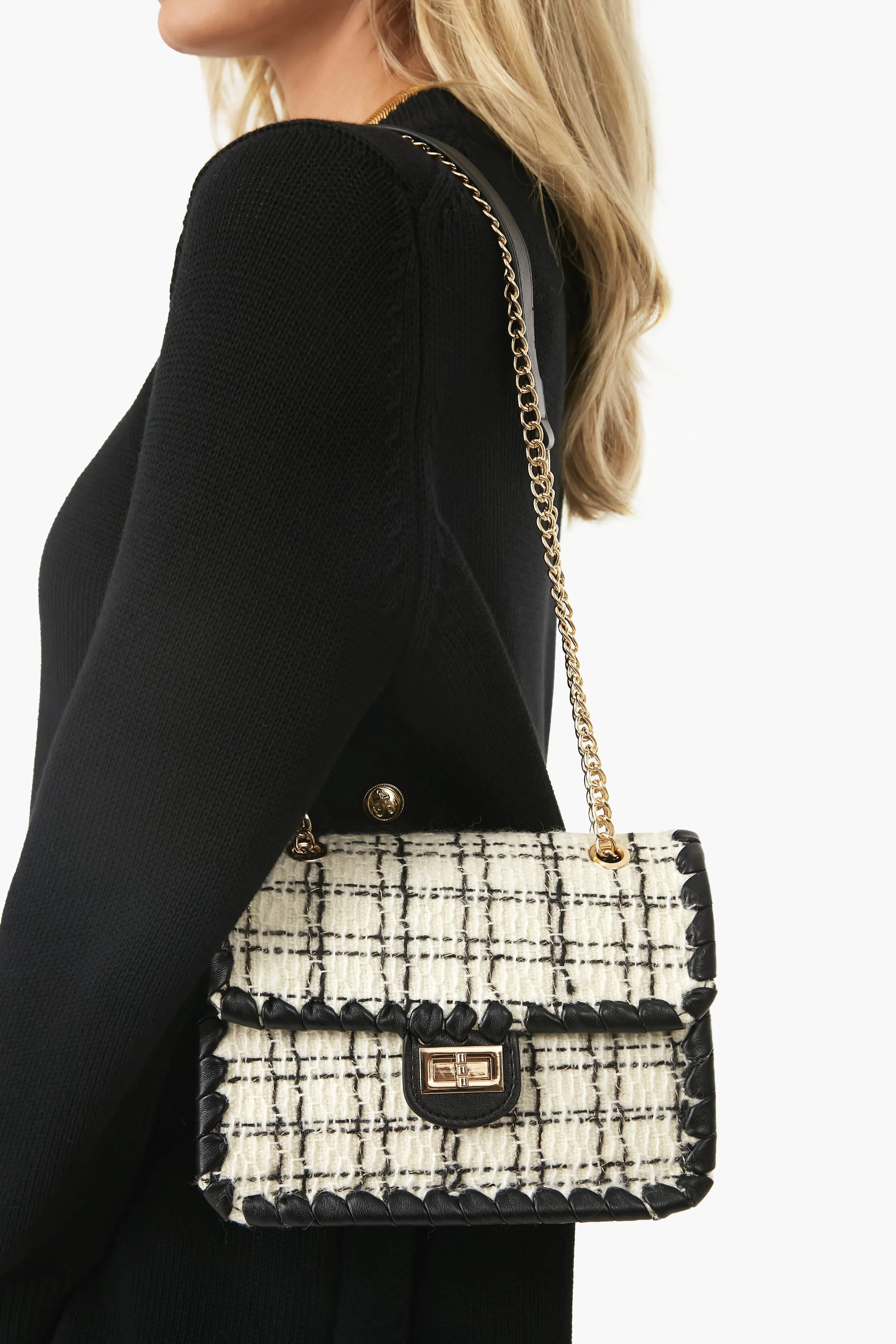 Black and White Tweed Marjorie Bag
