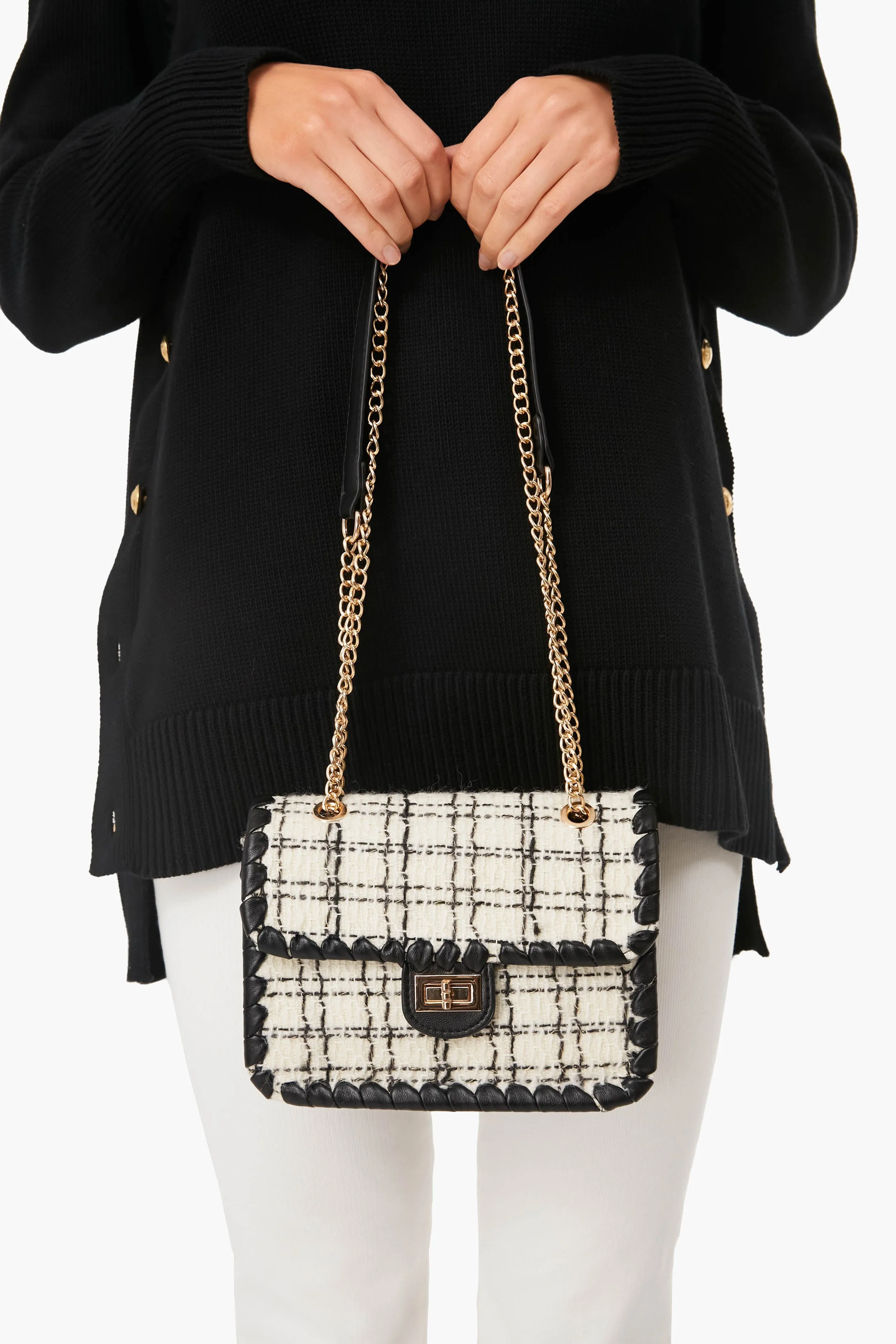 Black and White Tweed Marjorie Bag