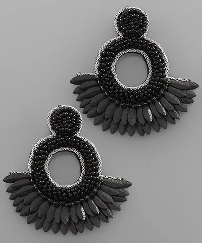 Black Sequin beaded Circle Earrings