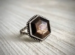 Black Sunstone Hex Ring