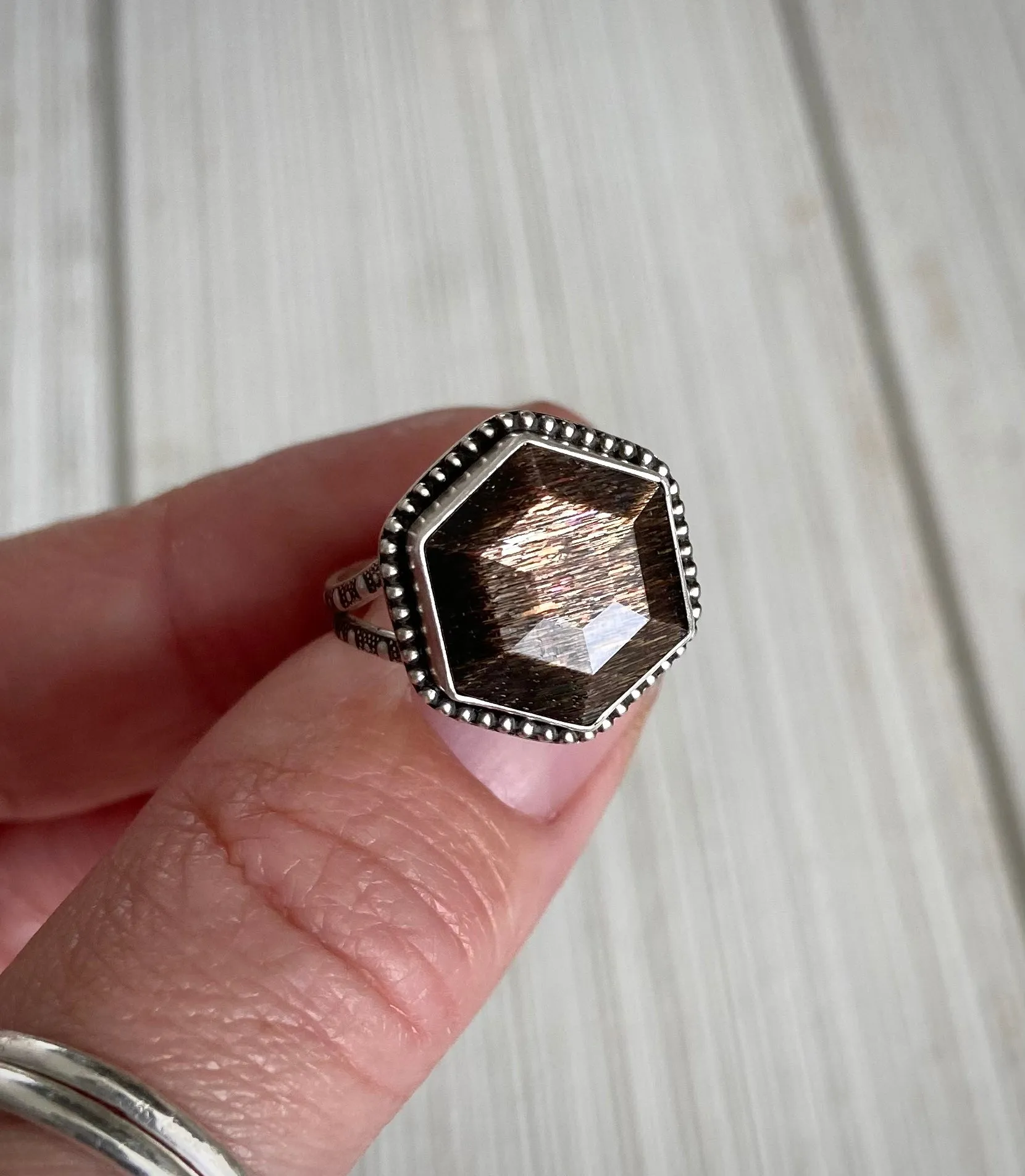 Black Sunstone Hex Ring