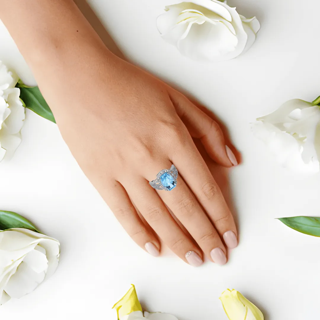 Blue Topaz Cushion Statement Ring