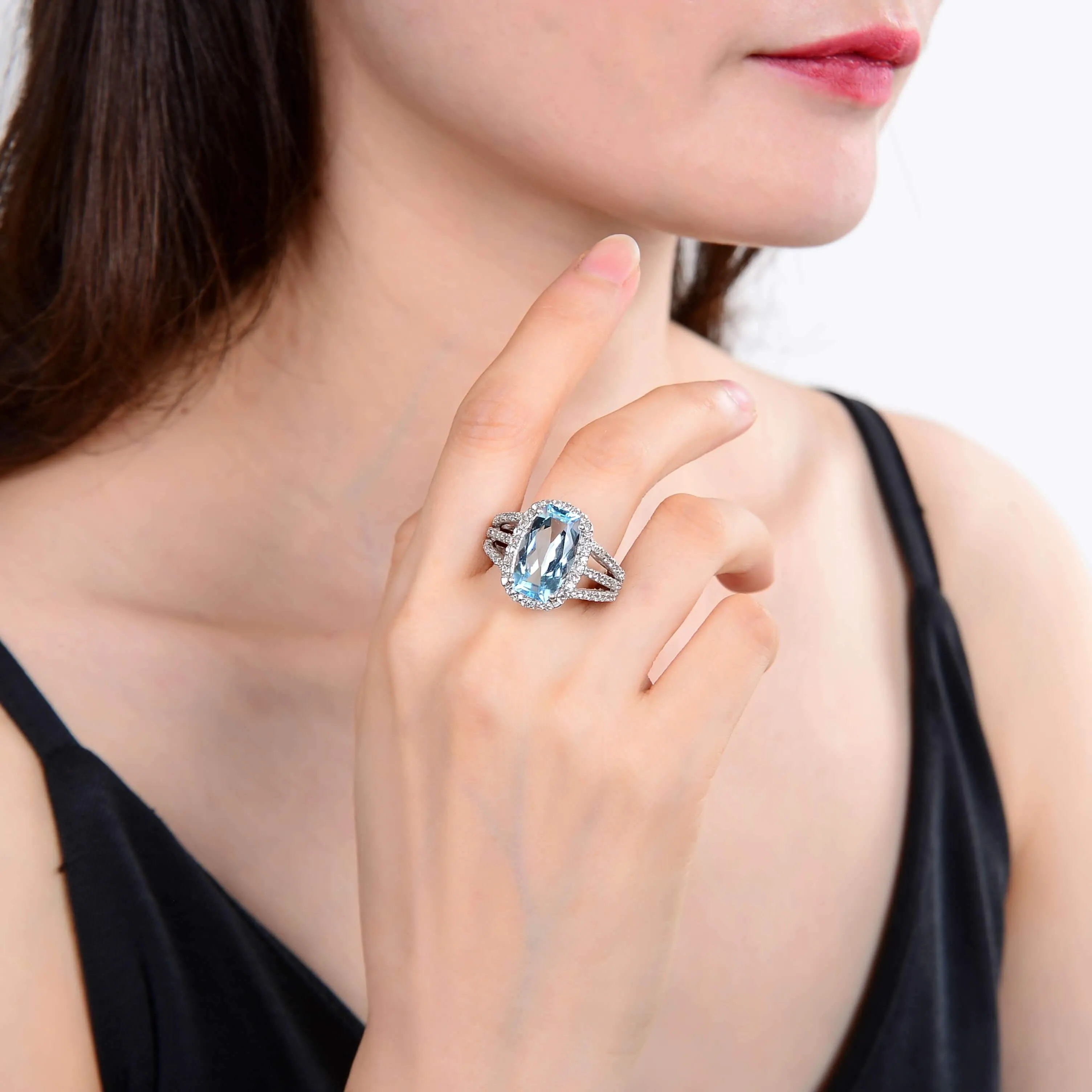 Blue Topaz Cushion Statement Ring