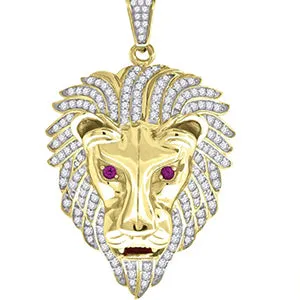 Captivating Sterling Silver Yellow-tone Round CZ Lion Face Pendant