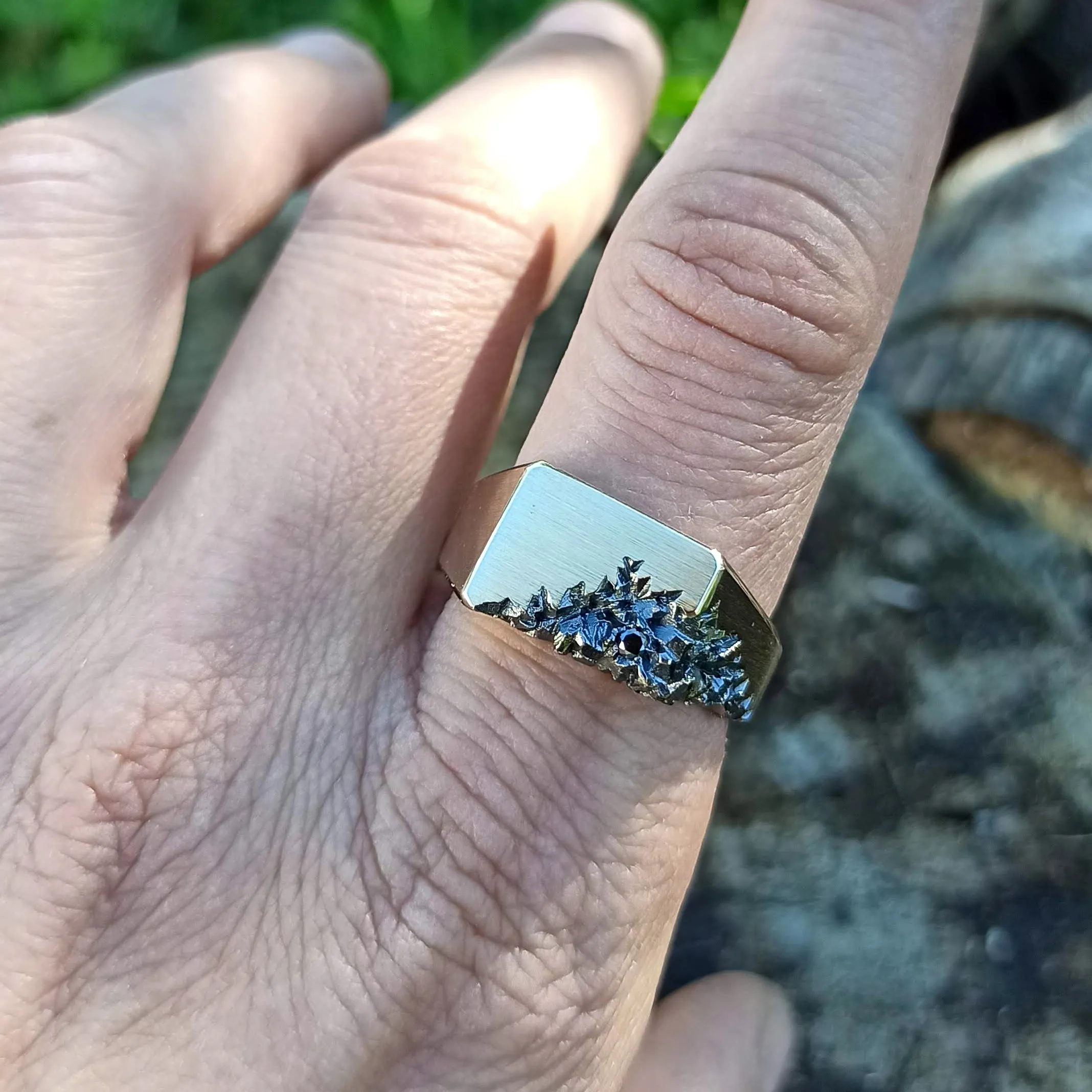 Carved in the Rock 14k yellow gold signet with black diamond