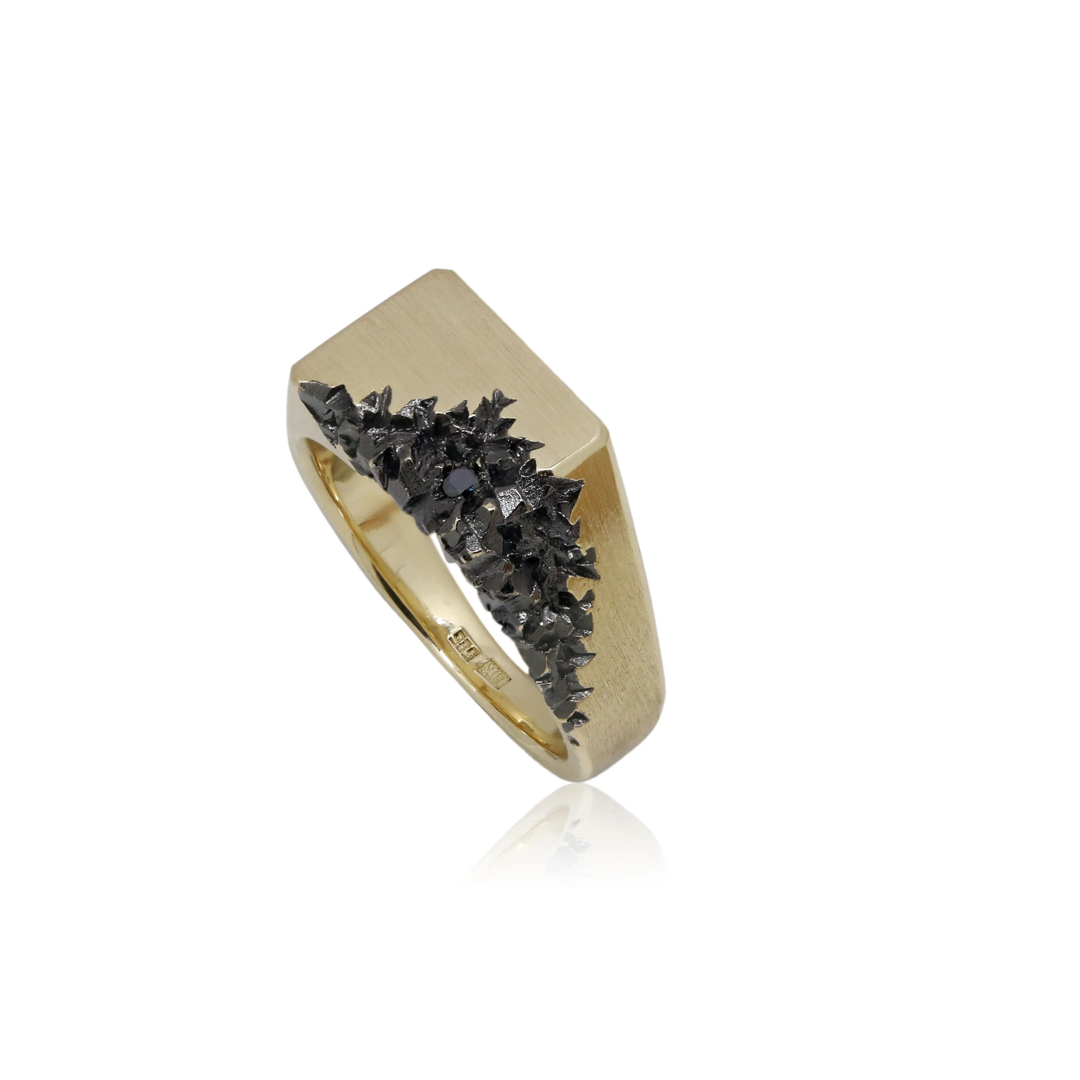 Carved in the Rock 14k yellow gold signet with black diamond