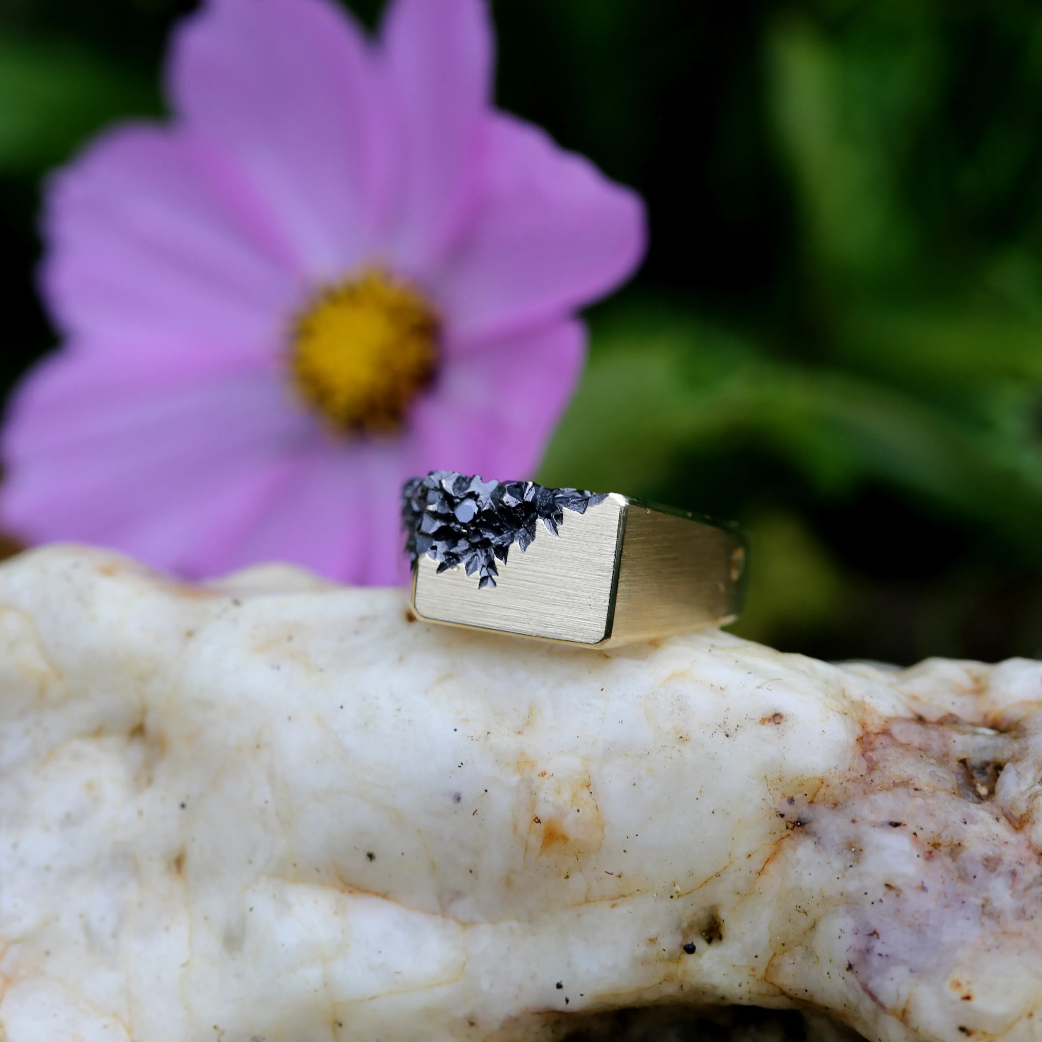Carved in the Rock 14k yellow gold signet with black diamond