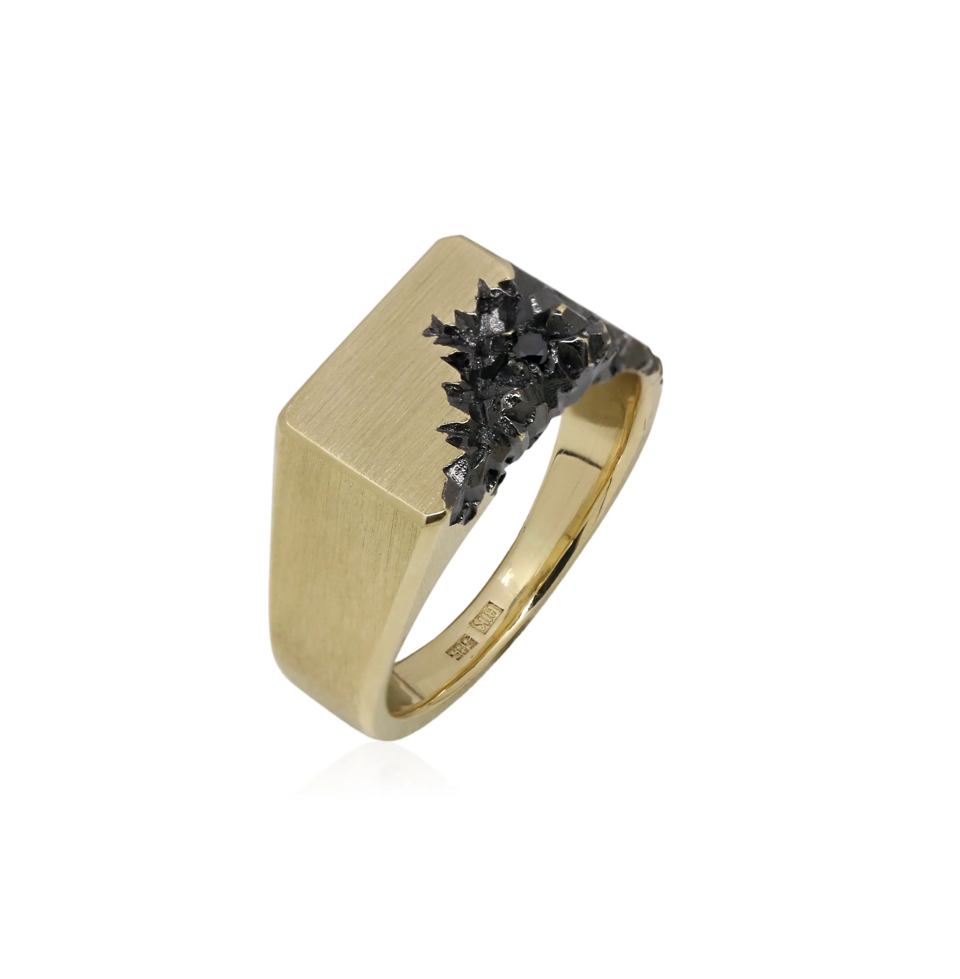 Carved in the Rock 14k yellow gold signet with black diamond