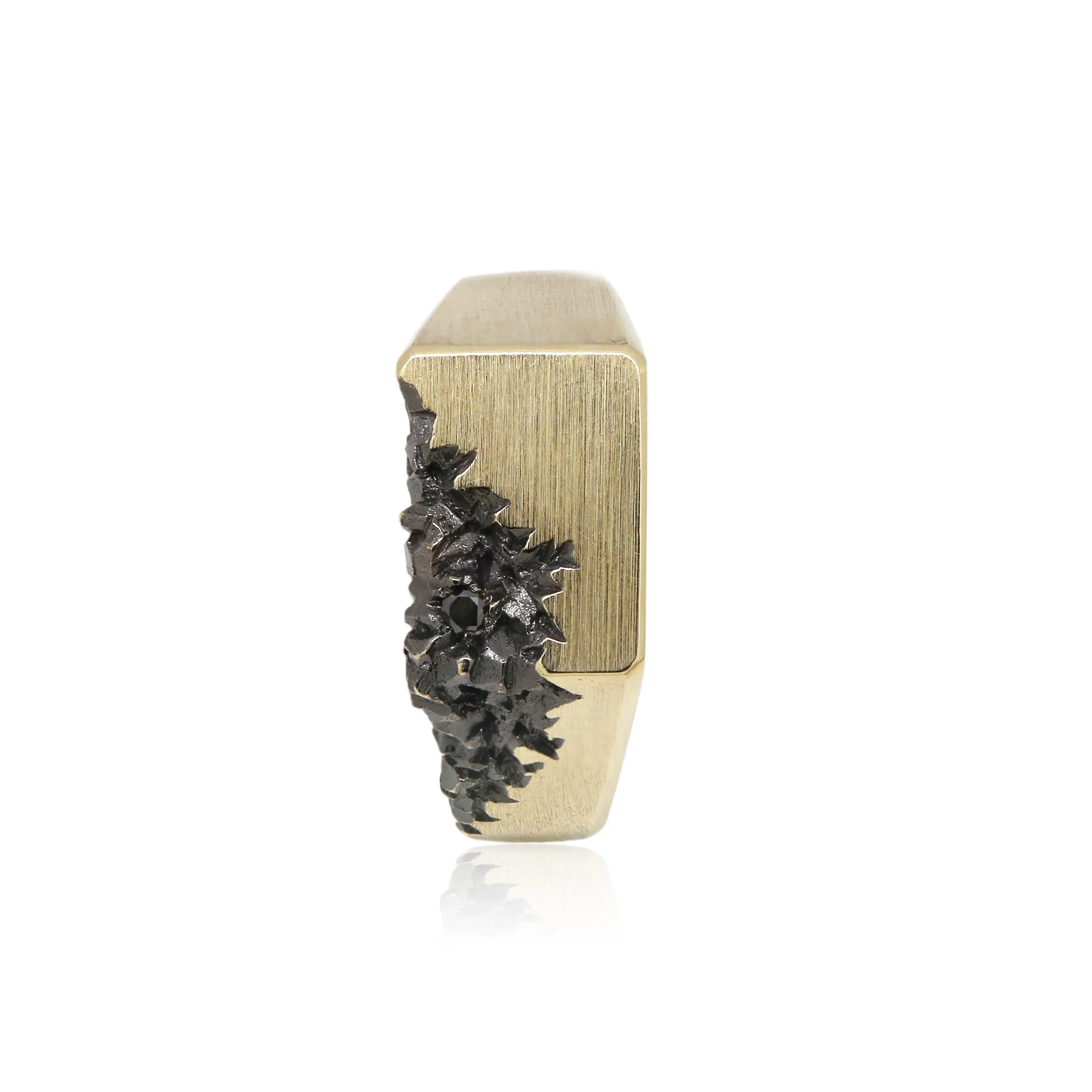 Carved in the Rock 14k yellow gold signet with black diamond