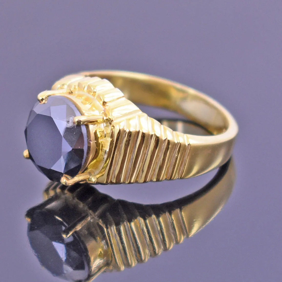 Certified 3 Ct Black Diamond Engagement Men's Ring In 925 Silver with Yellow Finish! Great Brilliance & Very Elegant
