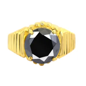 Certified 3 Ct Black Diamond Engagement Men's Ring In 925 Silver with Yellow Finish! Great Brilliance & Very Elegant