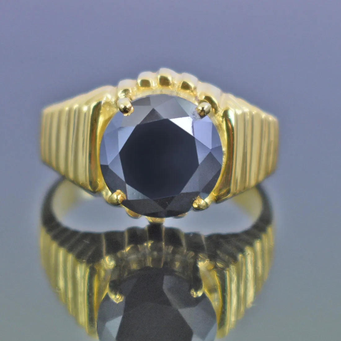 Certified 3 Ct Black Diamond Engagement Men's Ring In 925 Silver with Yellow Finish! Great Brilliance & Very Elegant