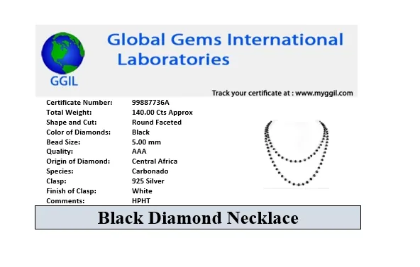 Certified 5 mm Black Diamond Faceted Beads Chain Necklace. Great Shine & Excellent Cut