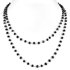 Certified 5 mm Black Diamond Faceted Beads Chain Necklace. Great Shine & Excellent Cut