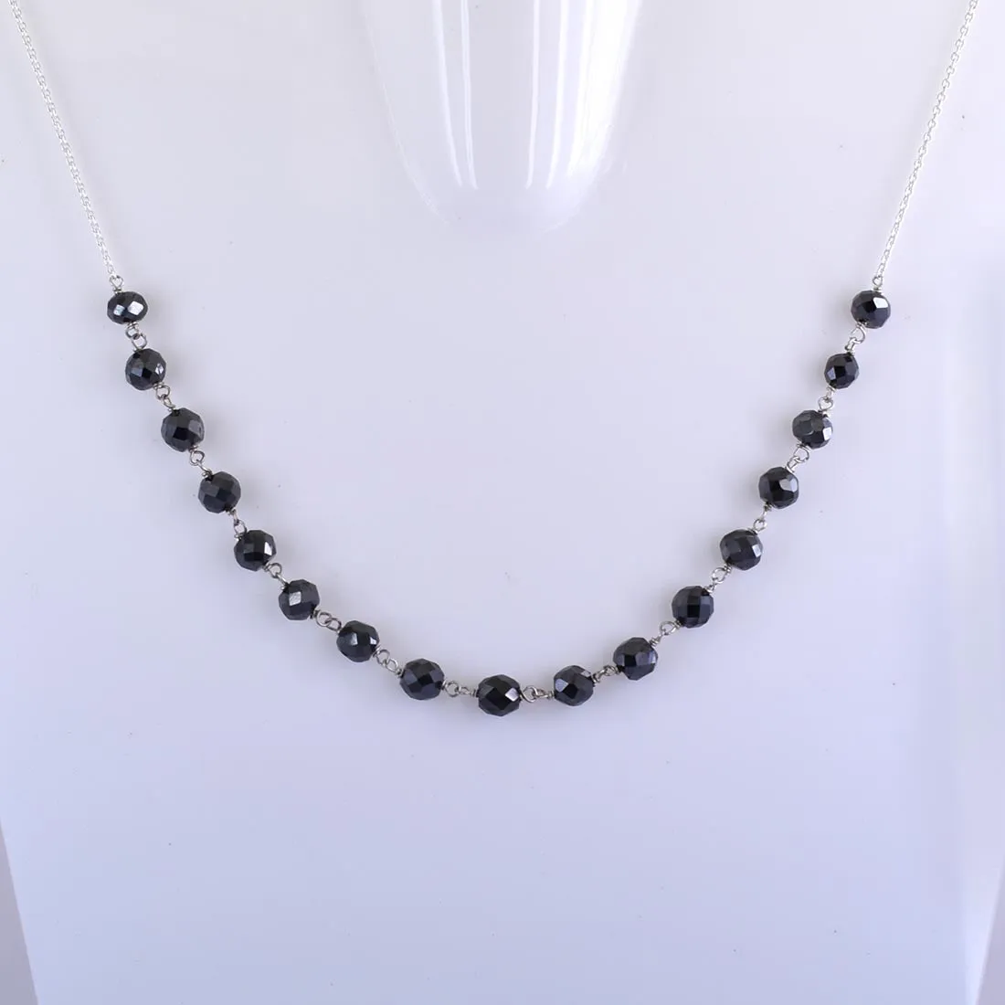 Certified 5 mm Round Black Diamond Beads Chain Necklace in 925 Sterling Silver. Gift for Birthday, Anniversary