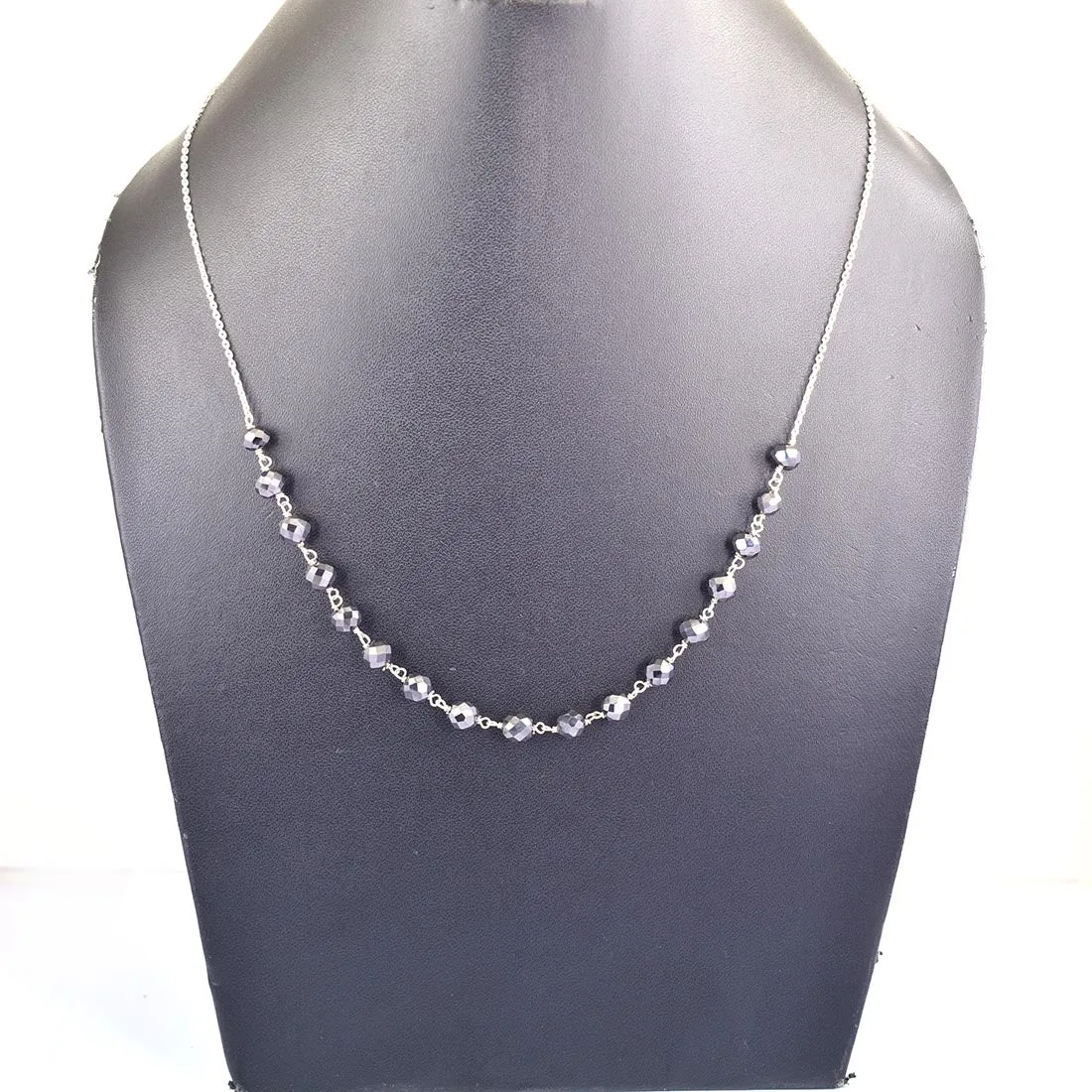 Certified 5 mm Round Black Diamond Beads Chain Necklace in 925 Sterling Silver. Gift for Birthday, Anniversary