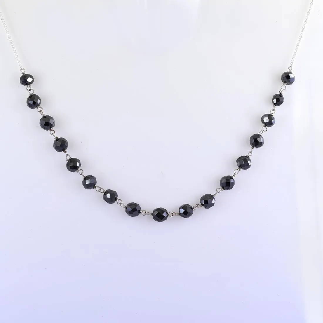 Certified 5 mm Round Black Diamond Beads Chain Necklace in 925 Sterling Silver. Gift for Birthday, Anniversary