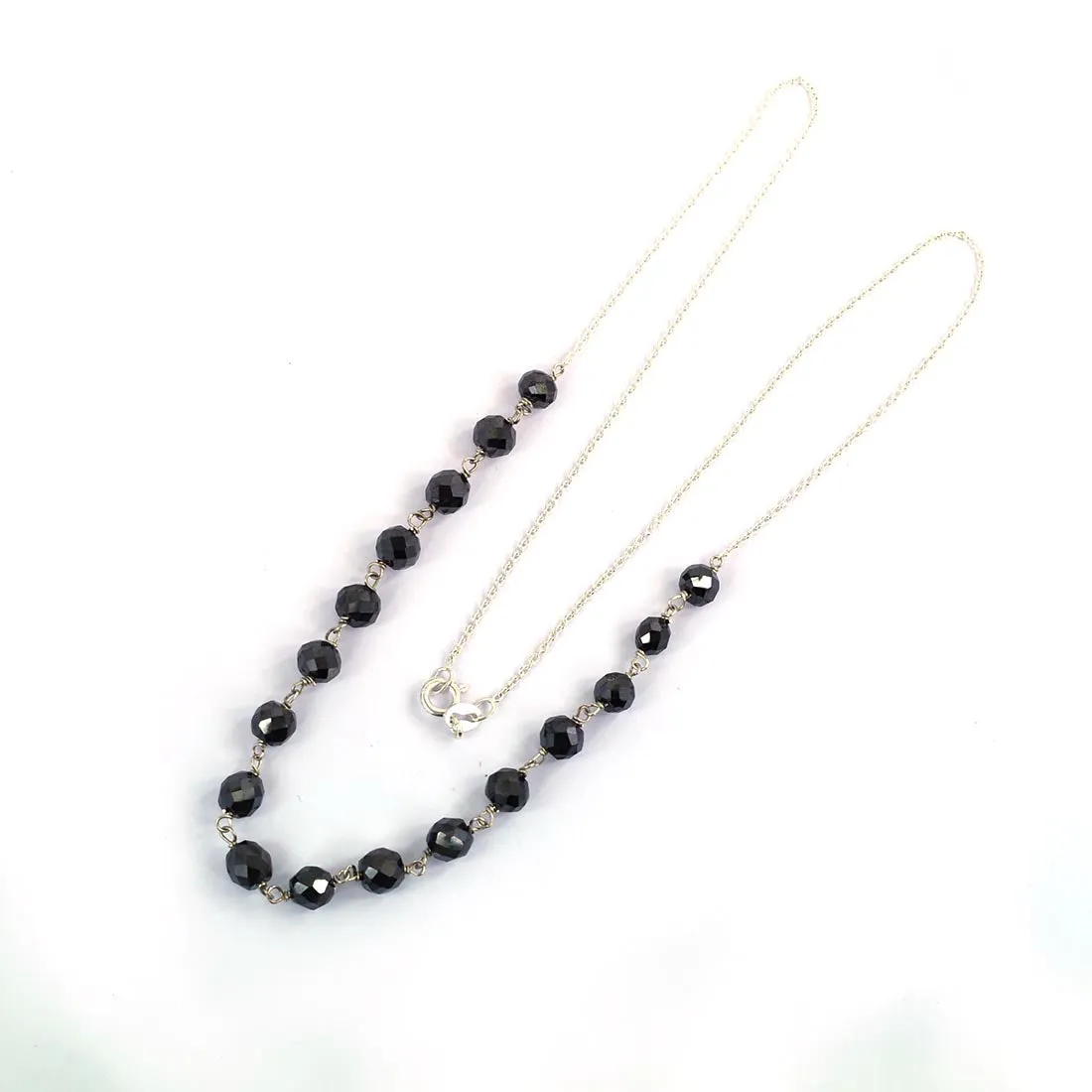 Certified 5 mm Round Black Diamond Beads Chain Necklace in 925 Sterling Silver. Gift for Birthday, Anniversary