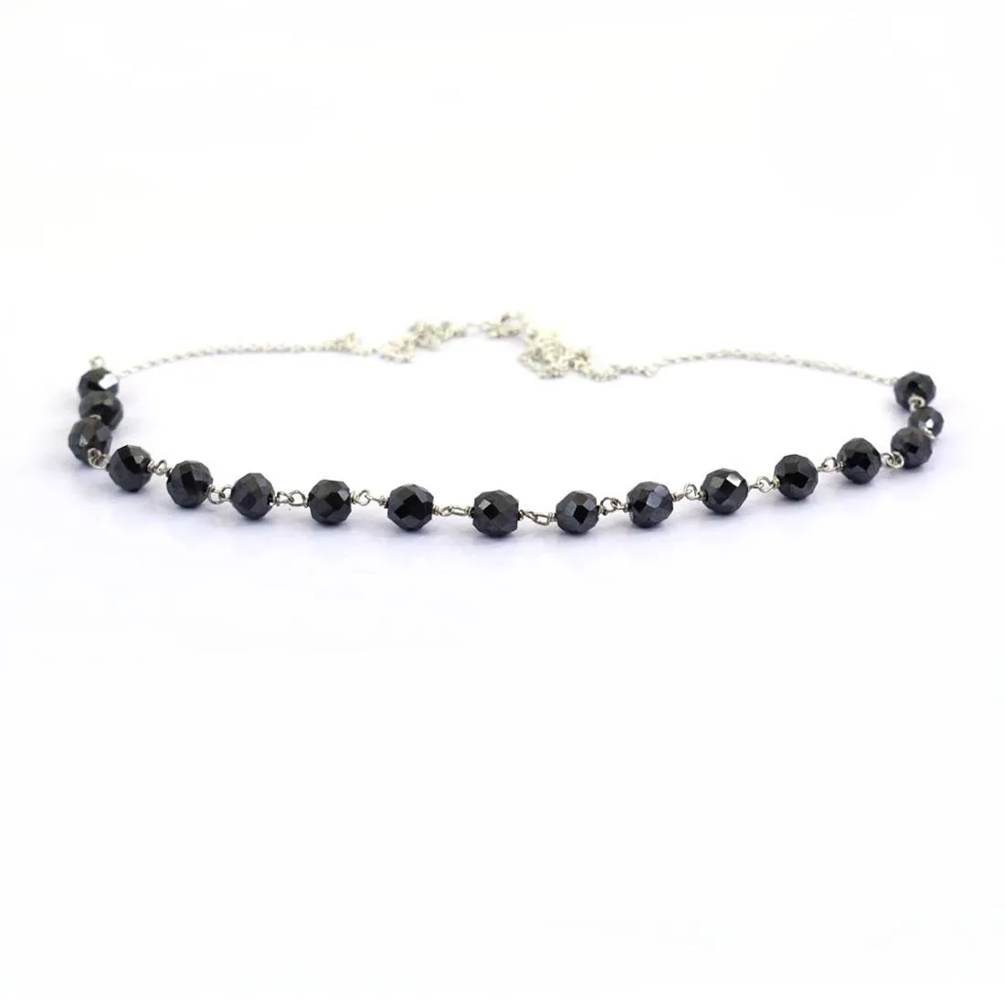 Certified 5 mm Round Black Diamond Beads Chain Necklace in 925 Sterling Silver. Gift for Birthday, Anniversary