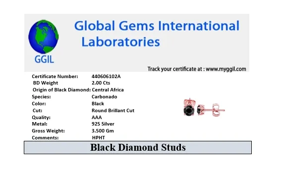 Certified Round Brilliant Cut Black Diamond Solitaire Studs in Rose Gold Finish, Ideal Gift for Anniversary, Birthday