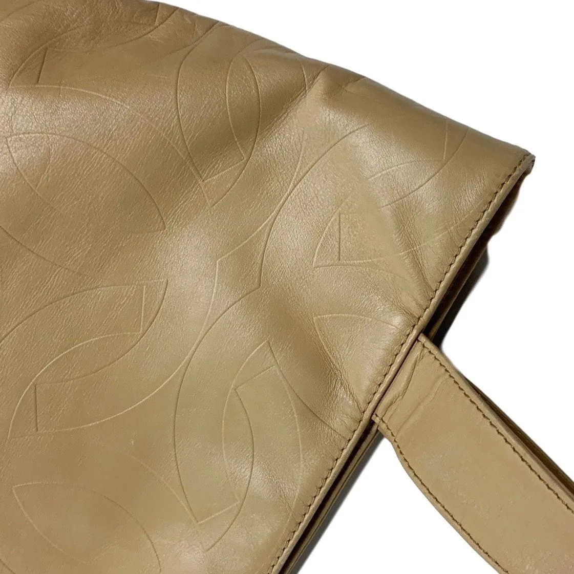 Chanel Beige All Over Embossed Logo Tote